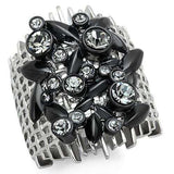 TK1687 - Two-Tone IP Black Stainless Steel Ring with Top Grade Crystal in Black Diamond - Alamode - Flyclothing LLC