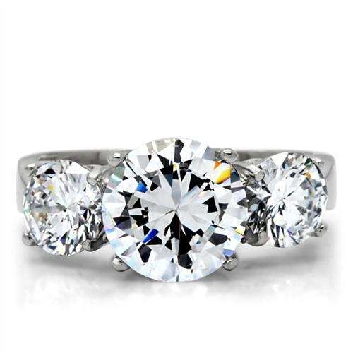 TK168 - High polished (no plating) Stainless Steel Ring with AAA Grade CZ in Clear - Alamode - Flyclothing LLC