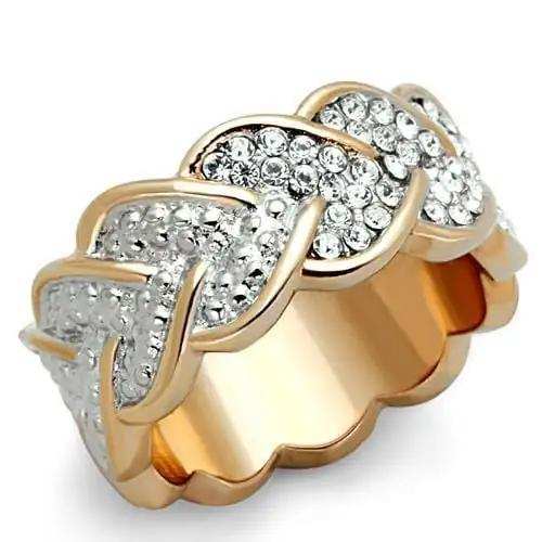 TK1691 - Two-Tone IP Rose Gold Stainless Steel Ring with Top Grade Crystal in Clear - Alamode - Flyclothing LLC