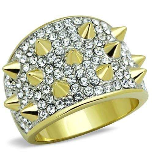 TK1697 - Two-Tone IP Gold (Ion Plating) Stainless Steel Ring with Top Grade Crystal in Clear - Alamode - Flyclothing LLC