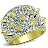 TK1697 - Two-Tone IP Gold (Ion Plating) Stainless Steel Ring with Top Grade Crystal in Clear - Alamode - Flyclothing LLC