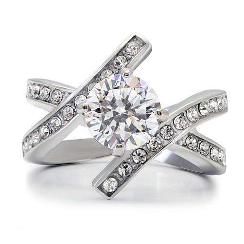 TK169 - High polished (no plating) Stainless Steel Ring with AAA Grade CZ in Clear - Alamode - Flyclothing LLC