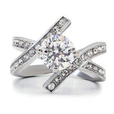 TK169 - High polished (no plating) Stainless Steel Ring with AAA Grade CZ in Clear - Alamode - Flyclothing LLC