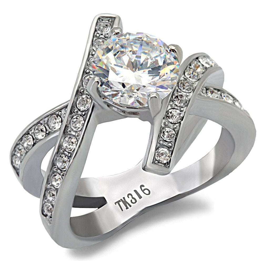 TK169 - High polished (no plating) Stainless Steel Ring with AAA Grade CZ in Clear - Alamode - Flyclothing LLC