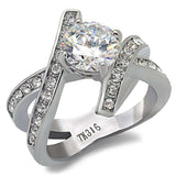 TK169 - High polished (no plating) Stainless Steel Ring with AAA Grade CZ in Clear - Alamode - Flyclothing LLC