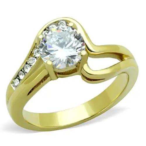 TK1702 - Two-Tone IP Gold (Ion Plating) Stainless Steel Ring with AAA Grade CZ in Clear - Alamode - Flyclothing LLC