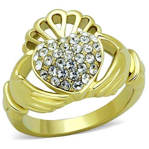 TK1724 - IP Gold(Ion Plating) Stainless Steel Ring with Top Grade Crystal in Clear - Alamode - Flyclothing LLC