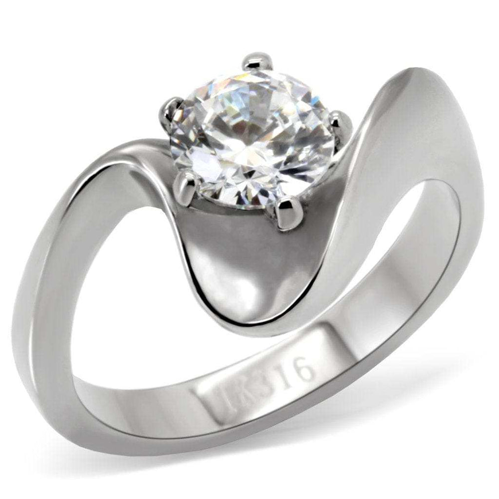 TK172 - High polished (no plating) Stainless Steel Ring with AAA Grade CZ in Clear - Alamode - Flyclothing LLC