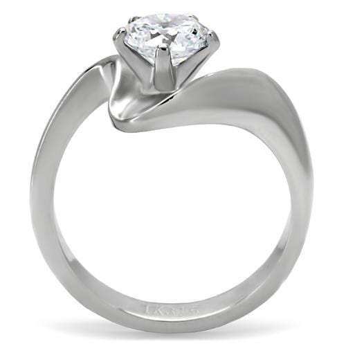 TK172 - High polished (no plating) Stainless Steel Ring with AAA Grade CZ in Clear - Alamode - Flyclothing LLC
