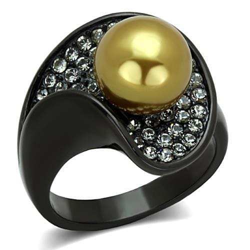 TK1732 - IP Black(Ion Plating) Stainless Steel Ring with Synthetic Pearl in Champagne - Alamode - Flyclothing LLC
