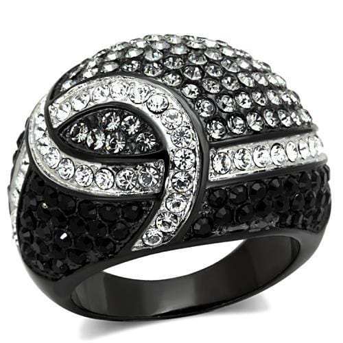 TK1733 - Two-Tone IP Black Stainless Steel Ring with Top Grade Crystal in Black Diamond - Alamode - Flyclothing LLC