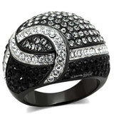 TK1733 - Two-Tone IP Black Stainless Steel Ring with Top Grade Crystal in Black Diamond - Alamode - Flyclothing LLC