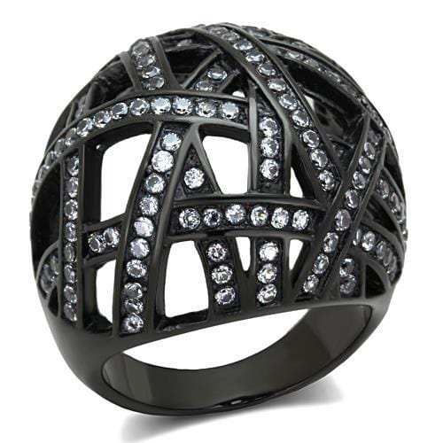 TK1734 - IP Black(Ion Plating) Stainless Steel Ring with AAA Grade CZ in Clear - Alamode - Flyclothing LLC