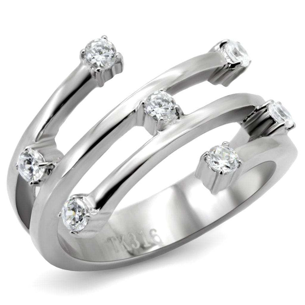 TK173 - High polished (no plating) Stainless Steel Ring with Top Grade Crystal in Clear - Alamode - Flyclothing LLC