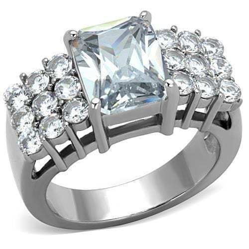 TK1753 - High polished (no plating) Stainless Steel Ring with AAA Grade CZ in Clear - Alamode - Flyclothing LLC