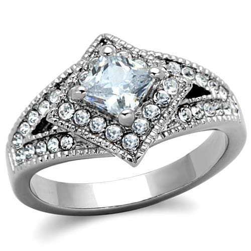 TK1760 - High polished (no plating) Stainless Steel Ring with AAA Grade CZ in Clear - Alamode - Flyclothing LLC