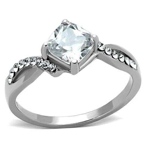 TK1761 - High polished (no plating) Stainless Steel Ring with AAA Grade CZ in Clear - Alamode - Flyclothing LLC
