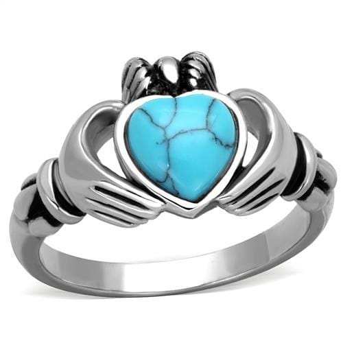 TK1770 - High polished (no plating) Stainless Steel Ring with Synthetic Turquoise in Sea Blue - Alamode - Flyclothing LLC