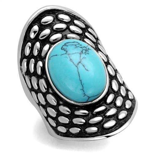 TK1780 - High polished (no plating) Stainless Steel Ring with Synthetic Turquoise in Sea Blue - Alamode - Flyclothing LLC