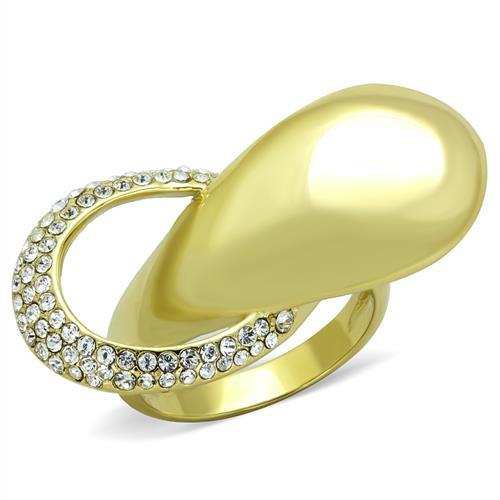 TK1782 - IP Gold(Ion Plating) Stainless Steel Ring with Top Grade Crystal in Clear - Alamode - Flyclothing LLC