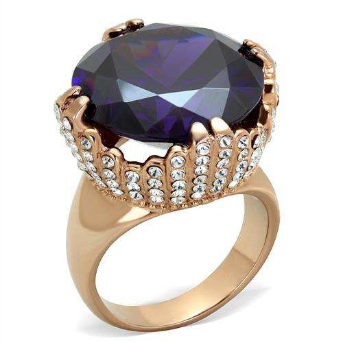 TK1786 - IP Rose Gold(Ion Plating) Stainless Steel Ring with AAA Grade CZ in Amethyst - Alamode - Flyclothing LLC