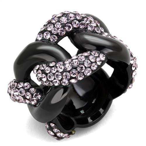 TK1787 - IP Black(Ion Plating) Stainless Steel Ring with Top Grade Crystal in Light Amethyst - Alamode - Flyclothing LLC