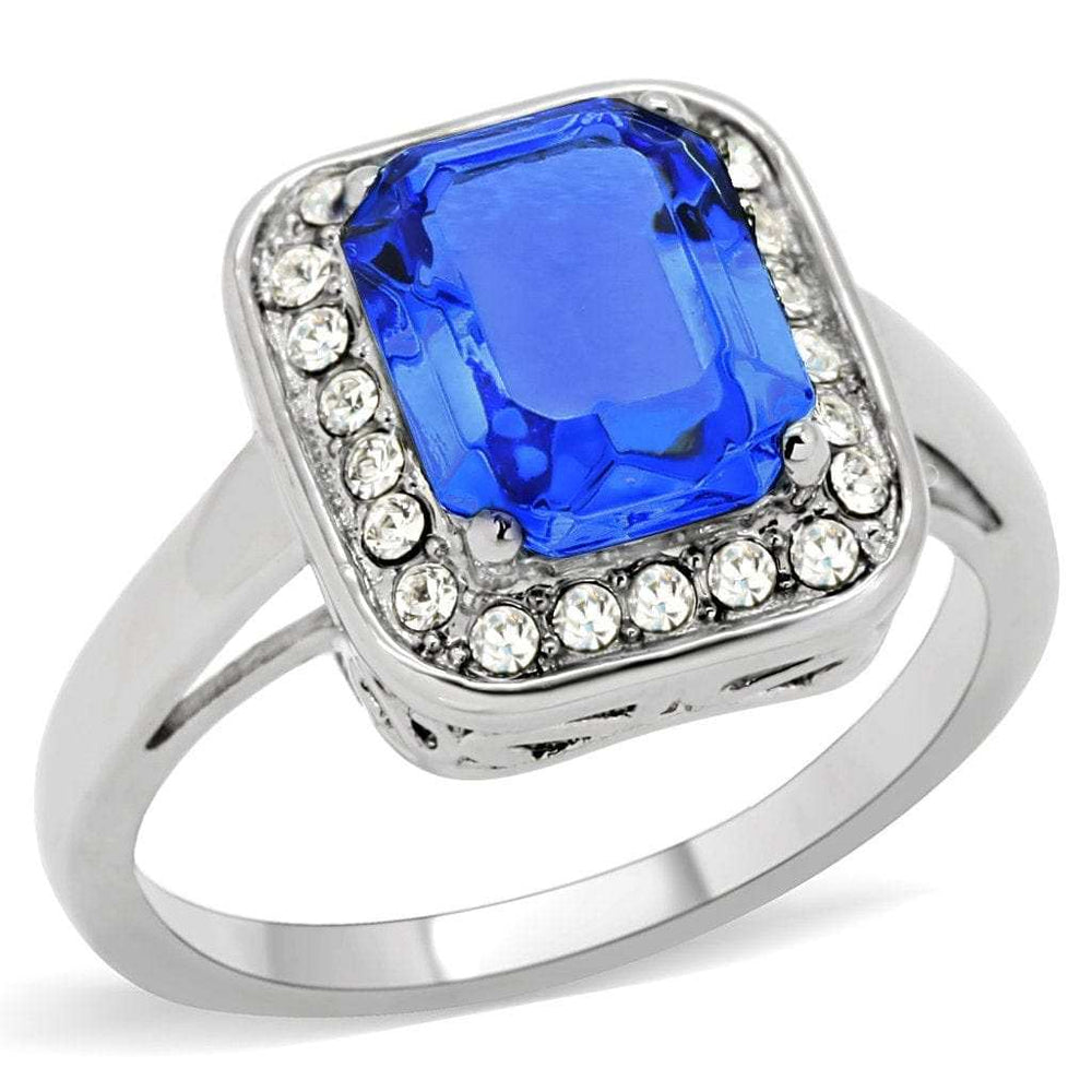 TK178 - High polished (no plating) Stainless Steel Ring with Top Grade Crystal in Sapphire - Alamode - Flyclothing LLC
