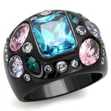 TK1790 - IP Black(Ion Plating) Stainless Steel Ring with AAA Grade CZ in Sea Blue - Alamode - Flyclothing LLC