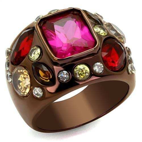 TK1790LC - IP Coffee light Stainless Steel Ring with AAA Grade CZ in Ruby - Alamode - Flyclothing LLC