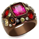 TK1790LC - IP Coffee light Stainless Steel Ring with AAA Grade CZ in Ruby - Alamode - Flyclothing LLC
