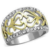TK1792 - Two-Tone IP Gold (Ion Plating) Stainless Steel Ring with Top Grade Crystal in Clear - Alamode - Flyclothing LLC