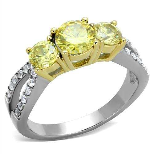 TK1795 - Two-Tone IP Gold (Ion Plating) Stainless Steel Ring with AAA Grade CZ in Topaz - Alamode - Flyclothing LLC