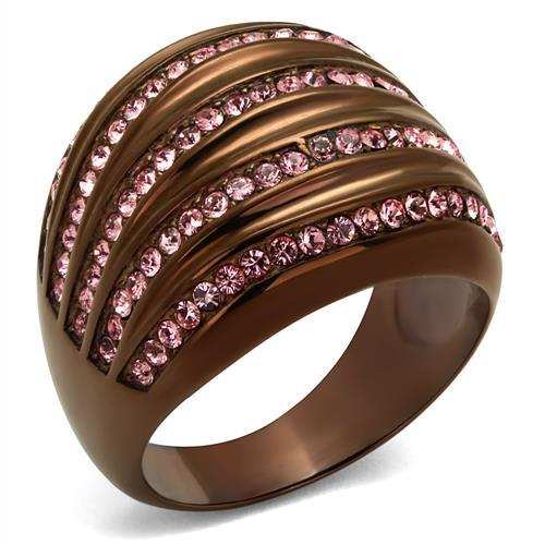 TK1789LC - IP Coffee light Stainless Steel Ring with Top Grade Crystal in Light Rose - Alamode - Flyclothing LLC