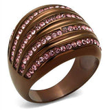 TK1789LC - IP Coffee light Stainless Steel Ring with Top Grade Crystal in Light Rose - Alamode - Flyclothing LLC