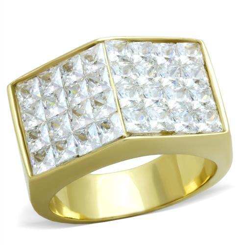 TK1808 - IP Gold(Ion Plating) Stainless Steel Ring with AAA Grade CZ in Clear - Alamode - Flyclothing LLC