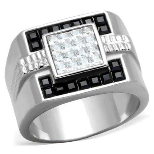 TK1809 - High polished (no plating) Stainless Steel Ring with Top Grade Crystal in Jet - Alamode - Flyclothing LLC