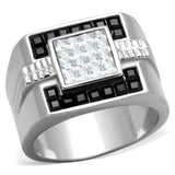 TK1809 - High polished (no plating) Stainless Steel Ring with Top Grade Crystal in Jet - Alamode - Flyclothing LLC