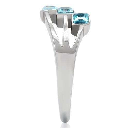 TK180 - High polished (no plating) Stainless Steel Ring with Synthetic Synthetic Glass in Sea Blue - Alamode - Flyclothing LLC