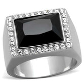 TK1810 - High polished (no plating) Stainless Steel Ring with Synthetic Onyx in Jet - Alamode - Flyclothing LLC