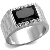 TK1811 - High polished (no plating) Stainless Steel Ring with Synthetic Onyx in Jet - Alamode - Flyclothing LLC