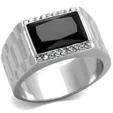 TK1811 - High polished (no plating) Stainless Steel Ring with Synthetic Onyx in Jet - Alamode - Flyclothing LLC