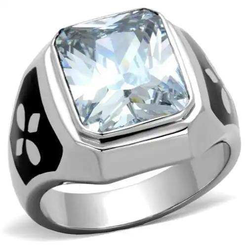 TK1813 - High polished (no plating) Stainless Steel Ring with AAA Grade CZ in Clear - Alamode - Flyclothing LLC