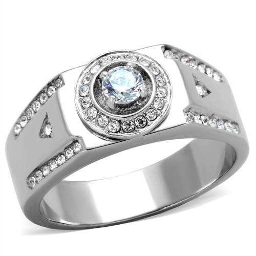 TK1819 - High polished (no plating) Stainless Steel Ring with AAA Grade CZ in Clear - Alamode - Flyclothing LLC