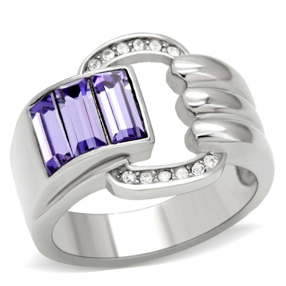 TK181 - High polished (no plating) Stainless Steel Ring with Top Grade Crystal in Tanzanite - Alamode - Flyclothing LLC