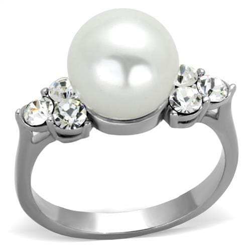 TK1824 - High polished (no plating) Stainless Steel Ring with Synthetic Pearl in White - Alamode - Flyclothing LLC