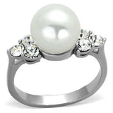 TK1824 - High polished (no plating) Stainless Steel Ring with Synthetic Pearl in White - Alamode - Flyclothing LLC