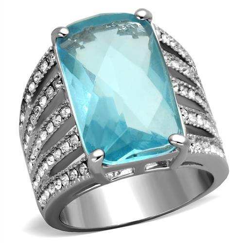 TK1826 - High polished (no plating) Stainless Steel Ring with Synthetic Synthetic Glass in Sea Blue - Alamode - Flyclothing LLC