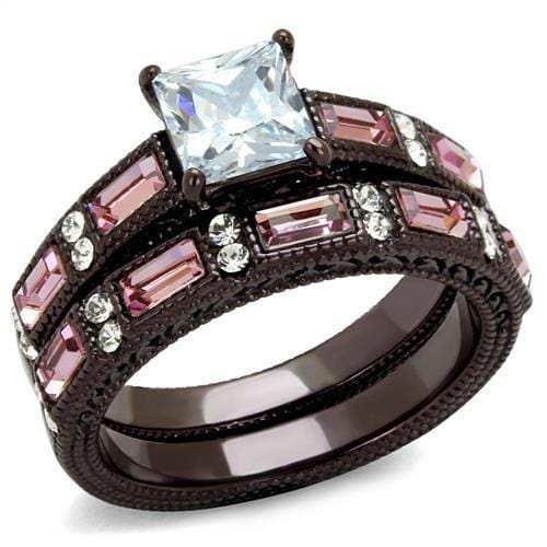 TK1829DC - IP Dark Brown (IP coffee) Stainless Steel Ring with AAA Grade CZ in Clear - Alamode - Flyclothing LLC