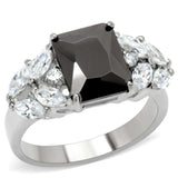 TK182 - High polished (no plating) Stainless Steel Ring with AAA Grade CZ in Jet - Alamode - Flyclothing LLC