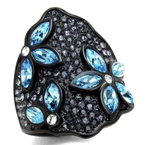 TK1834 - IP Black(Ion Plating) Stainless Steel Ring with Top Grade Crystal in Sea Blue - Alamode - Flyclothing LLC